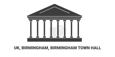 Téléchargez les illustrations : Angleterre, Birmingham, Birmingham Town Hall, illustration vectorielle de ligne de repère de voyage - en licence libre de droit