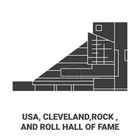 Téléchargez les illustrations : Illustration vectorielle de ligne de voyage des États-Unis, Cleveland, Rock et Roll Hall of Fame - en licence libre de droit