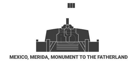 Téléchargez les illustrations : Mexique, Mérida, Monument à la Patrie, illustration vectorielle de ligne de repère de voyage - en licence libre de droit