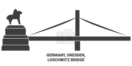 Illustration for Germany, Dresden, Loschwitz Bridge travel landmark line vector illustration - Royalty Free Image