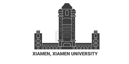 Illustration for China, Xiamen, Xiamen University, travel landmark line vector illustration - Royalty Free Image