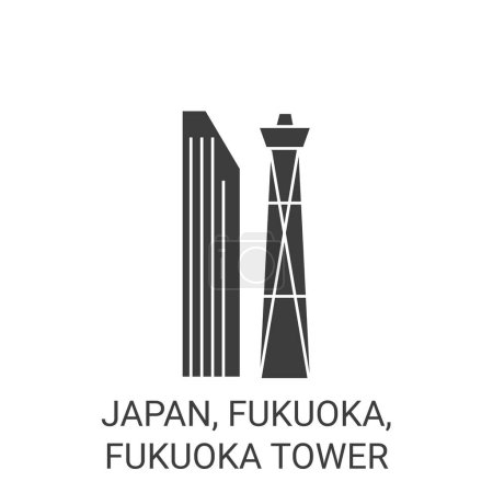 Illustration for Japan, Fukuoka, Fukuoka Tower travel landmark line vector illustration - Royalty Free Image