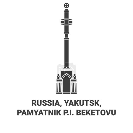 Téléchargez les illustrations : Russie, Iakoutsk, Pamyatnik I.P. Illustration vectorielle de ligne historique de voyage Beketovu - en licence libre de droit