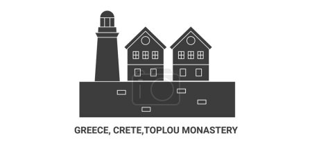 Illustration for Greece, Crete,Toplou Monastery, travel landmark line vector illustration - Royalty Free Image