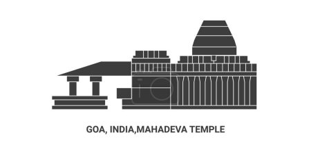 Téléchargez les illustrations : Inde, Goa, Mahadeva Temple Voyage illustration vectorielle ligne historique - en licence libre de droit