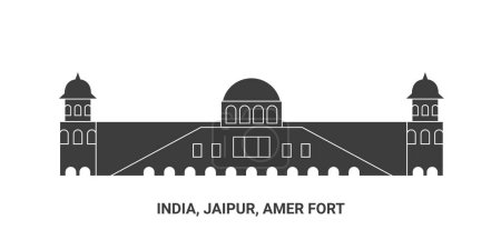 Illustration for India, Jaipur, Amer Fort, travel landmark line vector illustration - Royalty Free Image