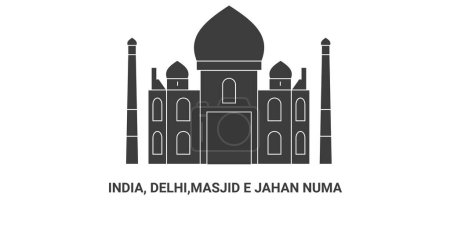 Illustration for India, Delhi,Masjid E Jahan Numa, travel landmark line vector illustration - Royalty Free Image