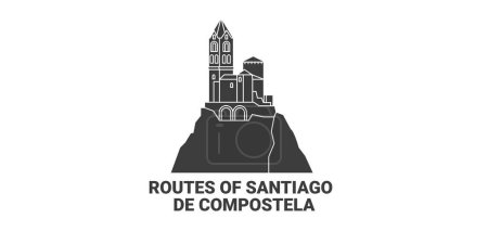 Téléchargez les illustrations : Chili, Illustration vectorielle vectorielle de ligne de voyage De Compostela - en licence libre de droit
