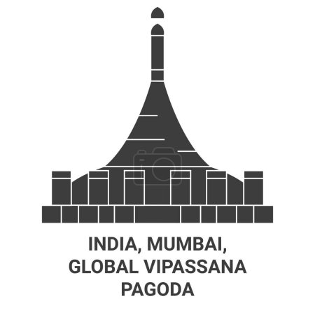 Illustration for India, Mumbai, Global Vipassana Pagoda travel landmark line vector illustration - Royalty Free Image