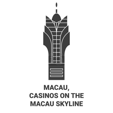 Téléchargez les illustrations : Chine, Macao, Casinos sur l'illustration vectorielle de ligne de voyage Skyline Macao - en licence libre de droit