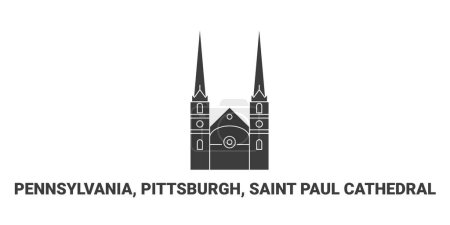 Téléchargez les illustrations : États-Unis, Pennsylvanie, Pittsburgh, Cathédrale Saint-Paul, illustration vectorielle de ligne de repère de voyage - en licence libre de droit