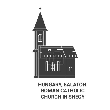 Ilustración de Hungría, Balaton, Iglesia Católica Romana En Krshegy viaje hito línea vector ilustración - Imagen libre de derechos