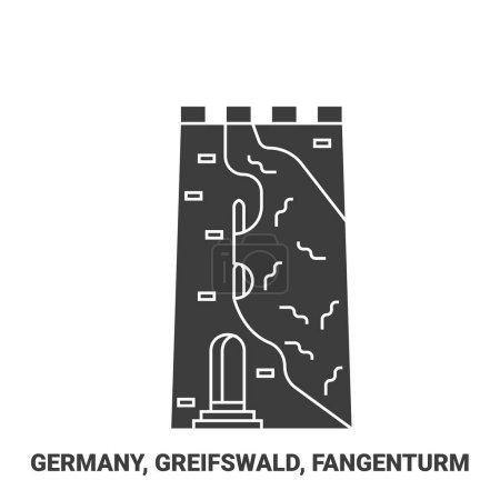 Ilustración de Alemania, Greifswald, Fangenturm recorrido hito línea vector ilustración - Imagen libre de derechos