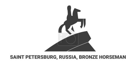 Téléchargez les illustrations : Russie, Saint-Pétersbourg, Russie, Cavalier en bronze, illustration vectorielle de ligne historique de voyage - en licence libre de droit