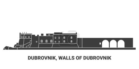 Kroatien, Dubrovnik, Stadtmauern von Dubrovnik, Reise-Meilenstein Linienvektorillustration