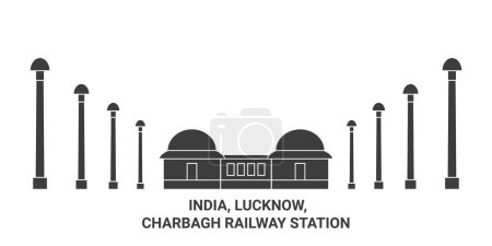 Téléchargez les illustrations : Inde, Lucknow, Charbagh Gare Voyage illustration vectorielle de ligne historique - en licence libre de droit