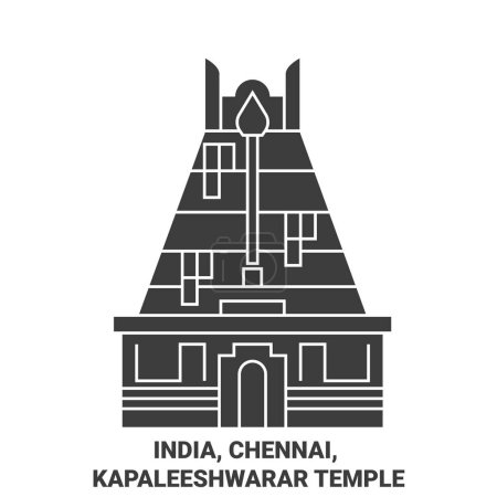 Ilustración de India, Chennai, Kapaleeshwarar Templo de viaje hito línea vector ilustración - Imagen libre de derechos