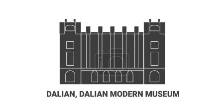 Illustration for China, Dalian, Dalian Modern Museum, travel landmark line vector illustration - Royalty Free Image
