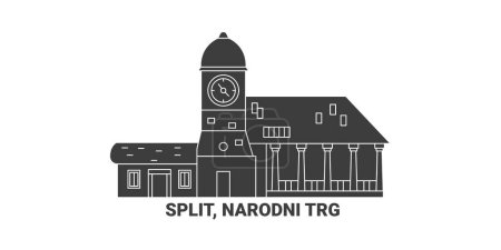 Illustration for Croatia, Split, Narodni Trg, travel landmark line vector illustration - Royalty Free Image