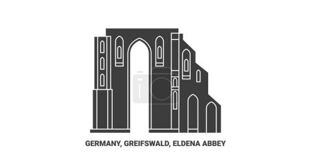 Illustration for Germany, Greifswald, Eldena Abbey travel landmark line vector illustration - Royalty Free Image