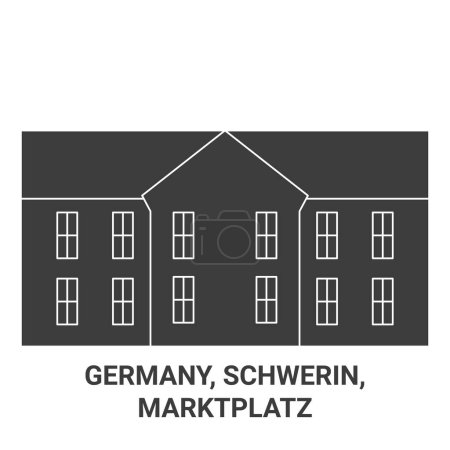 Téléchargez les illustrations : Allemagne, Schwerin, Marktplatz voyages illustration vectorielle de ligne historique - en licence libre de droit