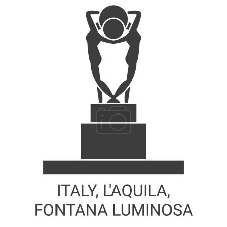 Téléchargez les illustrations : Italie, Laquila, Fontana Luminosa illustration vectorielle de ligne de voyage - en licence libre de droit