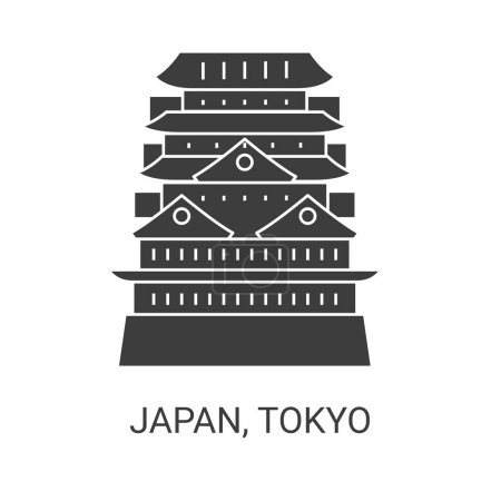Téléchargez les illustrations : Japon, Tokyo illustration vectorielle de ligne de voyage historique - en licence libre de droit