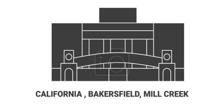Téléchargez les illustrations : États-Unis, Californie, Bakersfield, Mill Creek, illustration vectorielle de ligne de repère de voyage - en licence libre de droit