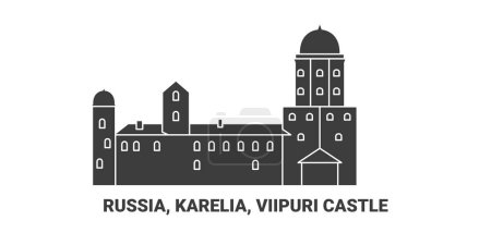 Téléchargez les illustrations : Russie, Carélie, Château de Viipuri, illustration vectorielle de ligne de repère de voyage - en licence libre de droit