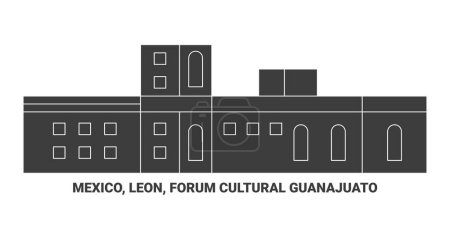 Téléchargez les illustrations : Mexique, Léon, Forum culturel Guanajuato Voyage illustration vectorielle ligne historique - en licence libre de droit