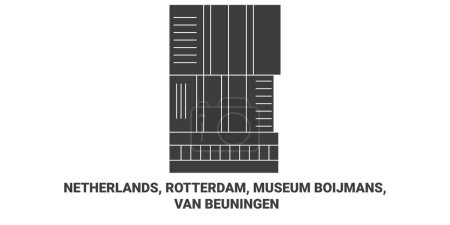 Téléchargez les illustrations : Pays-Bas, Rotterdam, Musée Boijmans, Van Beuningen illustration vectorielle de ligne de voyage - en licence libre de droit