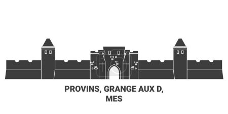 Ilustración de Francia, Provins, Grange Aux D, Mes viaje hito línea vector ilustración - Imagen libre de derechos