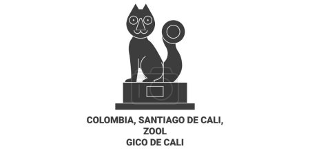 Téléchargez les illustrations : Colombie, Santiago De Cali, Zoolgico De Cali illustration vectorielle de ligne de voyage historique - en licence libre de droit