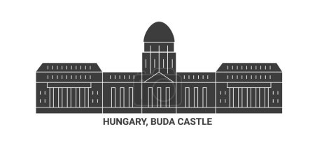 Téléchargez les illustrations : Hongrie, Château de Buda, illustration vectorielle de ligne de repère de voyage - en licence libre de droit