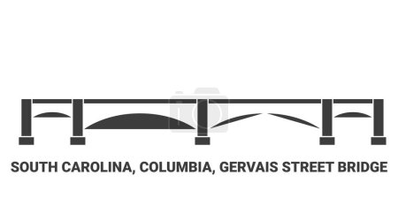 Téléchargez les illustrations : États-Unis, Caroline du Sud, Colombie, Gervais Street Bridge, illustration vectorielle de ligne de repère de voyage - en licence libre de droit
