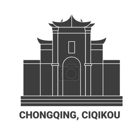 Téléchargez les illustrations : Chine, Chongqing, Ciqikou, illustration vectorielle de ligne de repère de voyage - en licence libre de droit