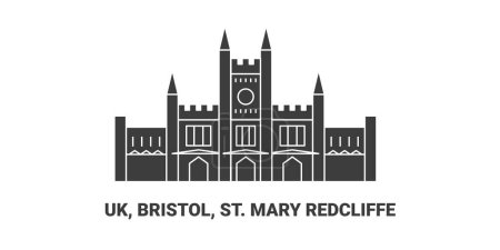 Ilustración de Inglaterra, Bristol, St. Mary Redcliffe, ilustración de vector de línea hito de viaje - Imagen libre de derechos