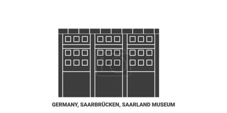 Téléchargez les illustrations : Allemagne, Saarbrucken, Musée de la Sarre illustration vectorielle de ligne de voyage - en licence libre de droit