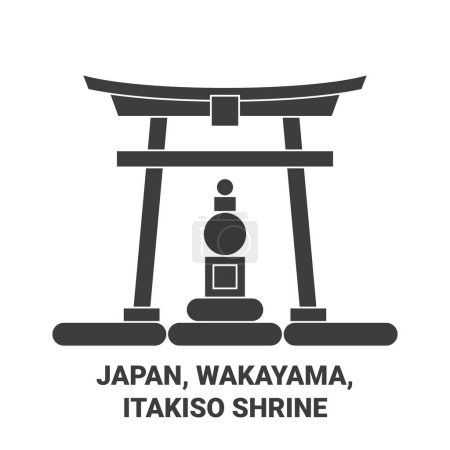 Illustration for Japan, Wakayama, Itakiso Shrine travel landmark line vector illustration - Royalty Free Image