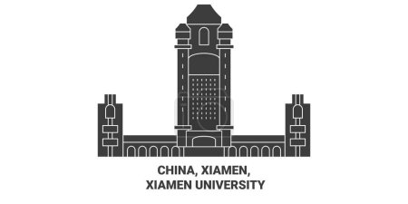 Illustration for China, Xiamen, Xiamen University travel landmark line vector illustration - Royalty Free Image