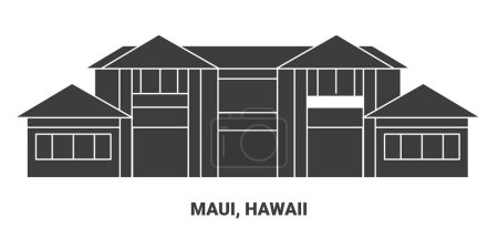 Téléchargez les illustrations : États-Unis, Maui, Hawaï, illustration vectorielle de ligne de repère de voyage - en licence libre de droit