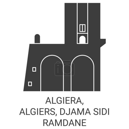 Illustration for Algiera, Algiers, Djama Sidi Ramdane travel landmark line vector illustration - Royalty Free Image