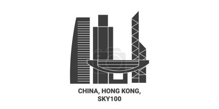 Illustration for China, Hong Kong, Sky00 travel landmark line vector illustration - Royalty Free Image