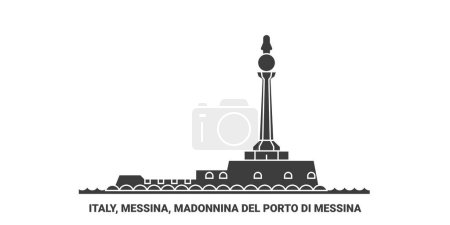 Ilustración de Italia, Messina, Madonnina Del Porto Di Messina viaje hito línea vector ilustración - Imagen libre de derechos