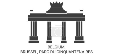 Ilustración de Bélgica, Brussel, Parc Du Cinquantenaires recorrido hito línea vector ilustración - Imagen libre de derechos
