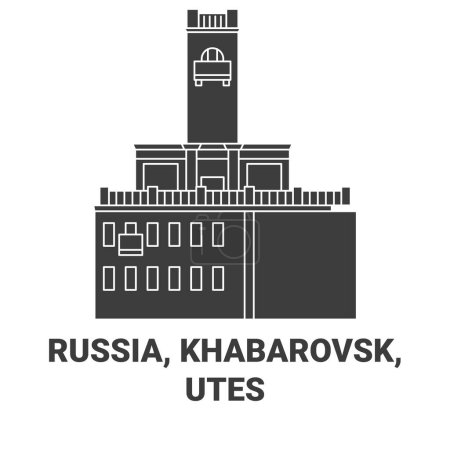 Illustration for Russia, Khabarovsk, Utes travel landmark line vector illustration - Royalty Free Image