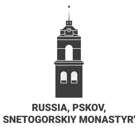Ilustración de Rusia, Pskov, Snetogorskiy Monastyr viaje hito línea vector ilustración - Imagen libre de derechos
