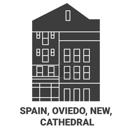 Téléchargez les illustrations : Espagne, Oviedo, Nouvelle illustration vectorielle de ligne de voyage de la cathédrale - en licence libre de droit
