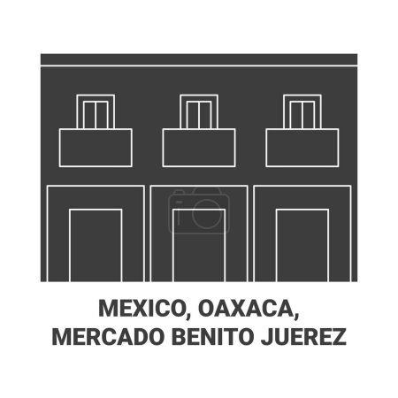 Ilustración de México, Oaxaca, Mercado Benito Juerez recorrido hito línea vector ilustración - Imagen libre de derechos