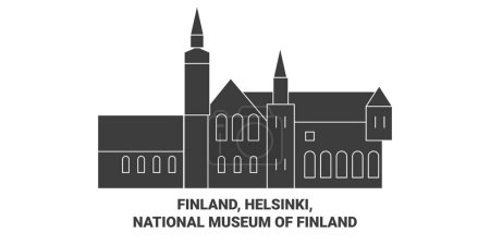Téléchargez les illustrations : Finlande, Helsinki, Musée national de Finlande illustration vectorielle de ligne de voyage - en licence libre de droit